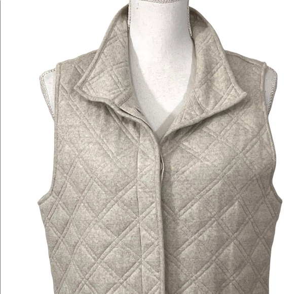 Eileen Fisher Medium Light Gray Button Front Merino Wool Quilted Vest Pockets - Picture 3 of 10